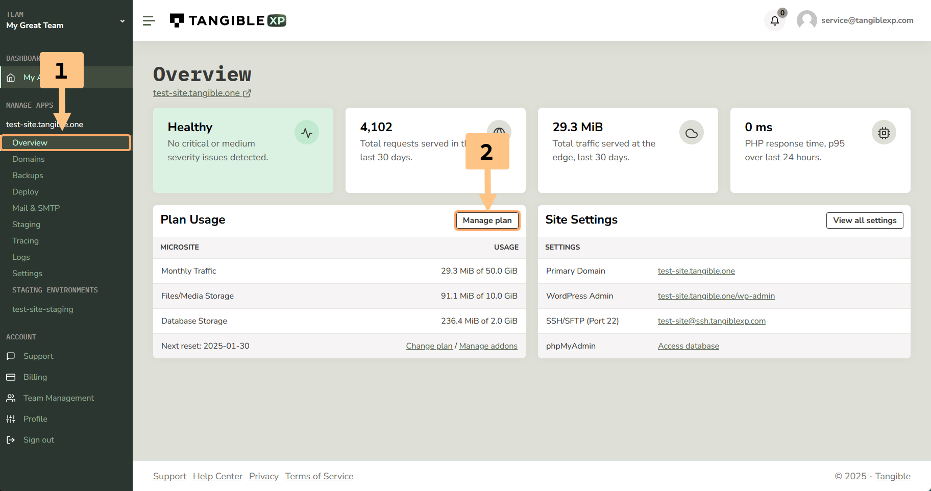 Highlighted links to application's billing form