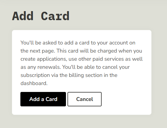 Add a card to your account screen