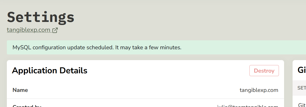 External MySQL Configuration Notification