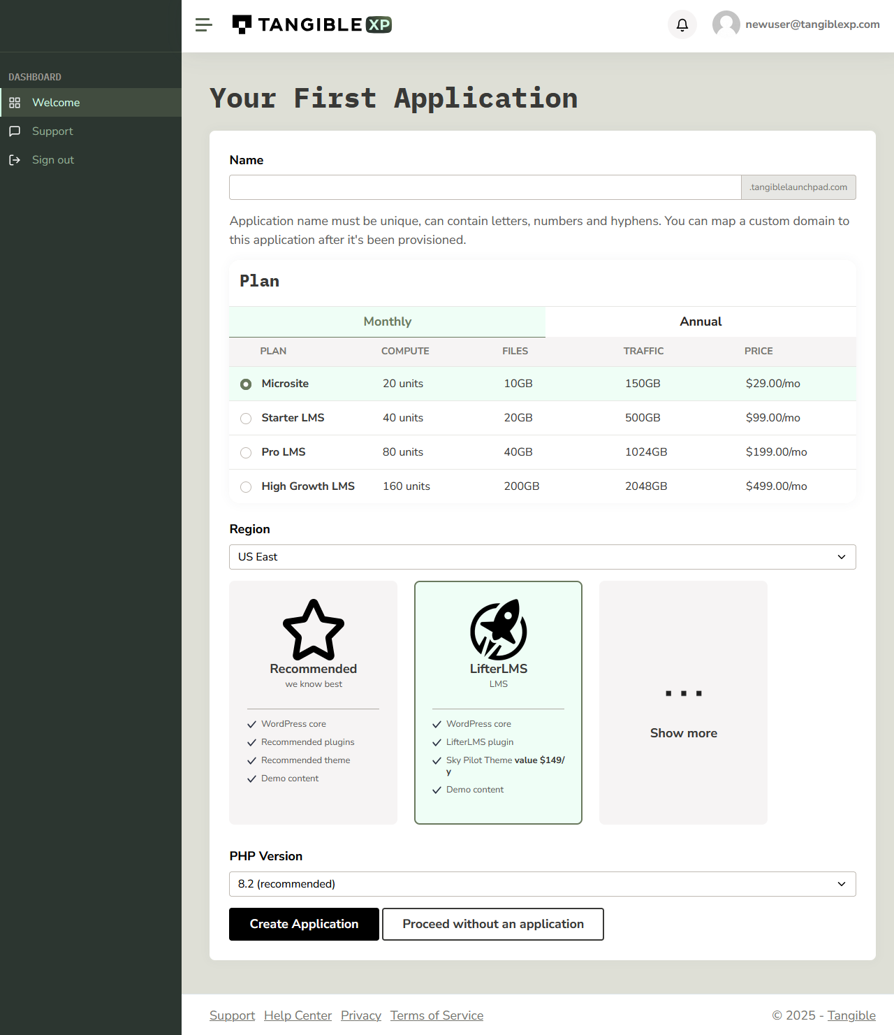 Interface to create your first application