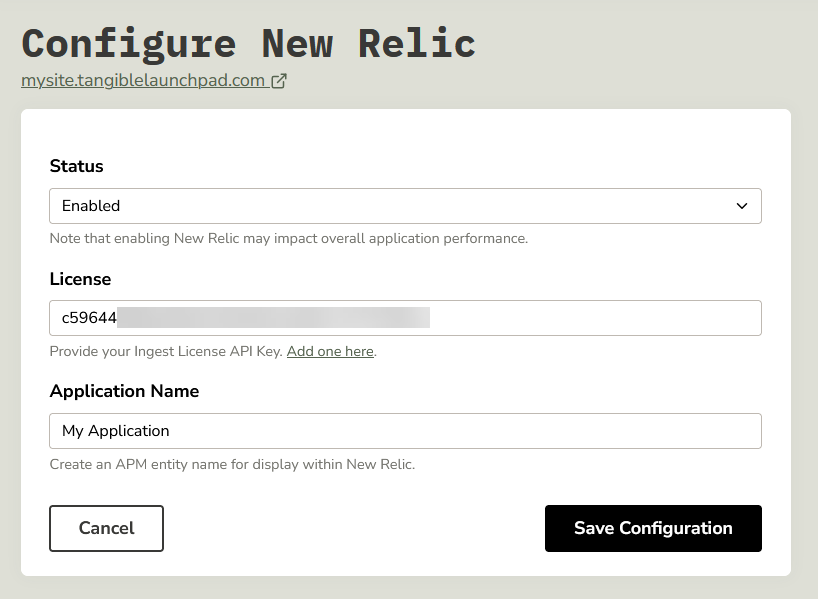New Relic Configuration