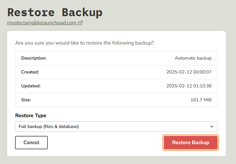 Restore Backup Button