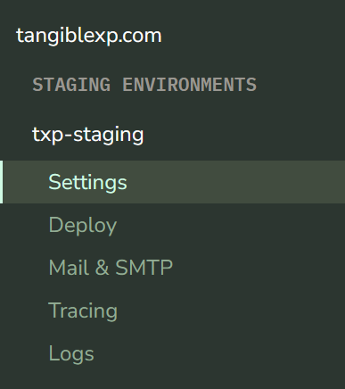 The expanded staging navigation